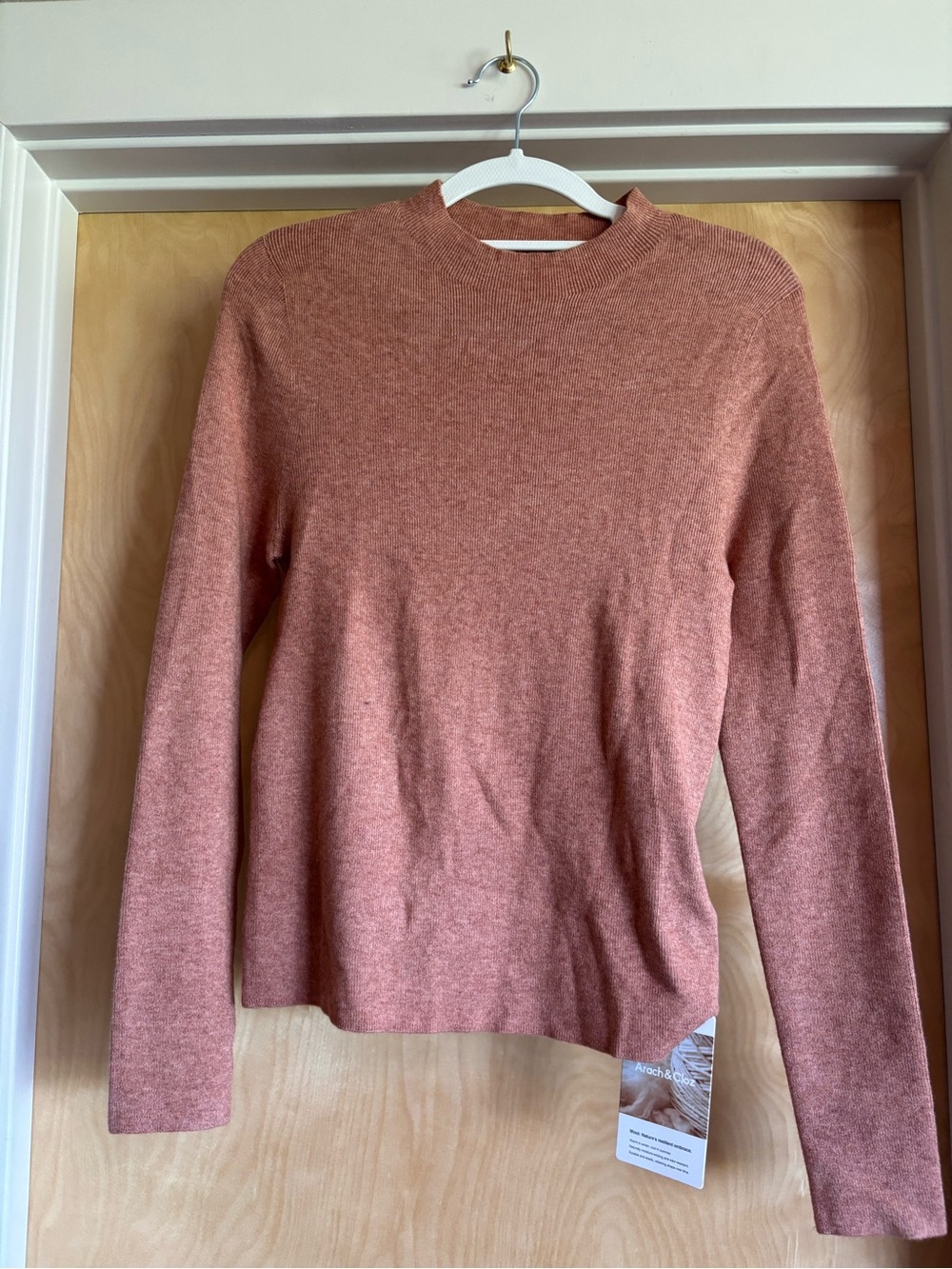 Arach & Cloz Ribbed Mock Neck Sweater Wool Blend Rose Clay Fitted Knit NWT M